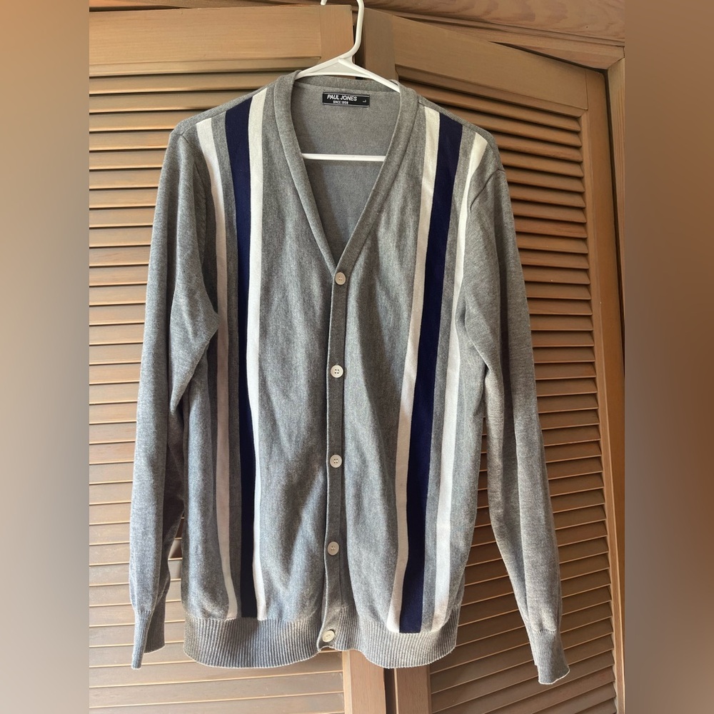 Paul Stuart Gray and Blue Men's Cardigan Sweater